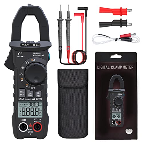 Bside 600A Dc Clamp Meter True Rms 6000 Counts Auto-Ranging Multimeter Inrush Current Capacitance Temperature Diode Live Check Low Impedance Voltage Tester, Black #TOP5