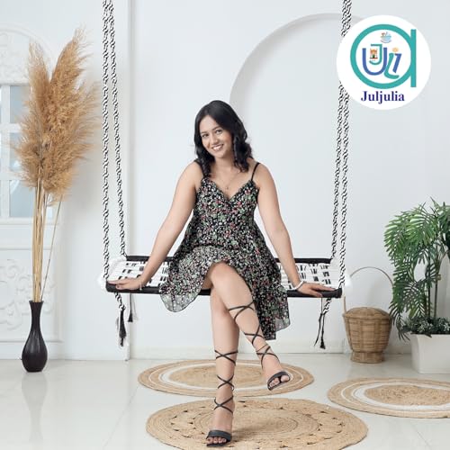 Image of JULJULIA Cotton 3 Seater Swing for Adults, Balcony Hanging Jhula for Home, Indoor Outdoor Relaxing Swing Chair, Heavy Duty 200 kg Capacity, Patio, Terrace, Garden