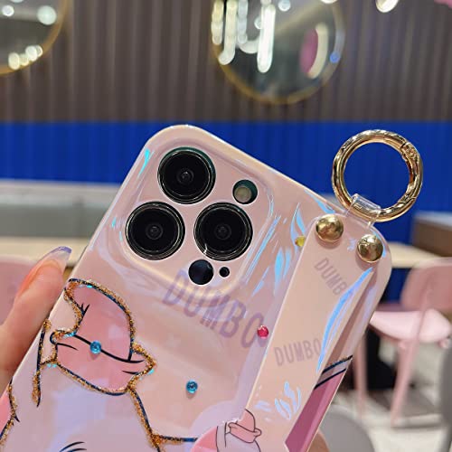 Meishangmei For Iphone 14 Pro Case 6.1 Inch Sparkle Bling With Strap Stand Cute Pattern Imd Design Silicone Shockproof Protective Glitter Cases Cover For Girls And Women - Pink Dumbo #TOP3