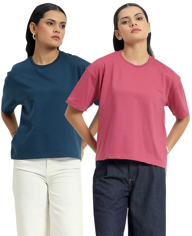 Image of Sleepynuts Women Oversized T-Shirt 220 GSM Heavyweight Cotton Rich Baggy Fit Drop Shoulder Round Neck Half Sleeve