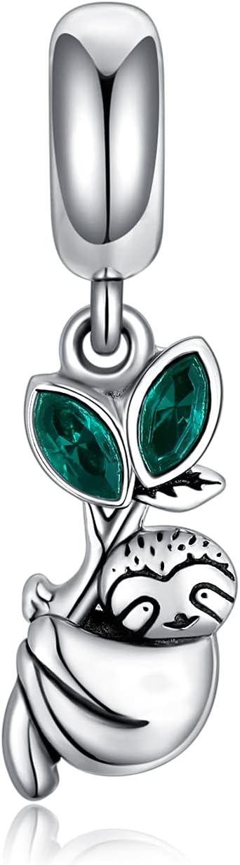 AOBOCO 925 Sterling Silver Cute Sloth Panda Charms Beads fit European Bracelets Necklace