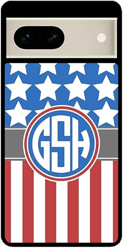 Miniatura 2 de American Flag Stars Stripes Personalized Monogram Black Rubber Phone Case Compatible With Google Pixel 10, 10 Pro, 10 Pro XL, 9a, 9 Pro, Pixel 9,