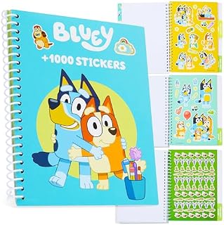 Bluey Książka z naklejkami dla dzieci z 28 arkuszami naklejek, ponad 1000 naklejek do scrapbookingu, zestaw aktywności artystycznych, prezenty dla dzieci