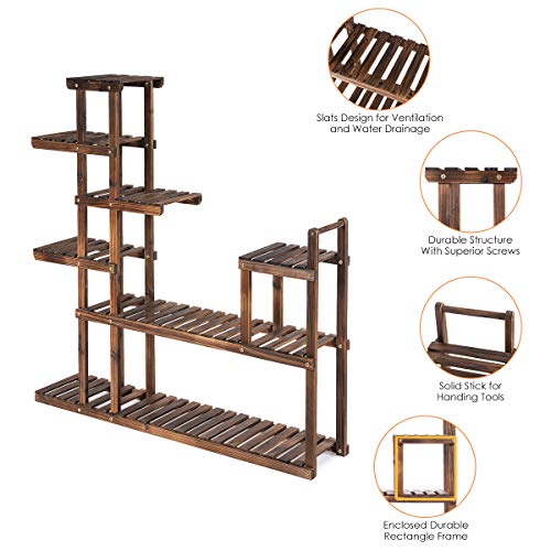 Giantex Flower Rack Wood Plant Stand Wood Shelves Bonsai Display Shelf Indoor Outdoor Yard Garden Patio Multifunctional Storage Rack Bookshelf W/Hollow-Out Rack (47.5’’Lx 10’’Wx 47.5’’H (7 Tier)) #TOP6