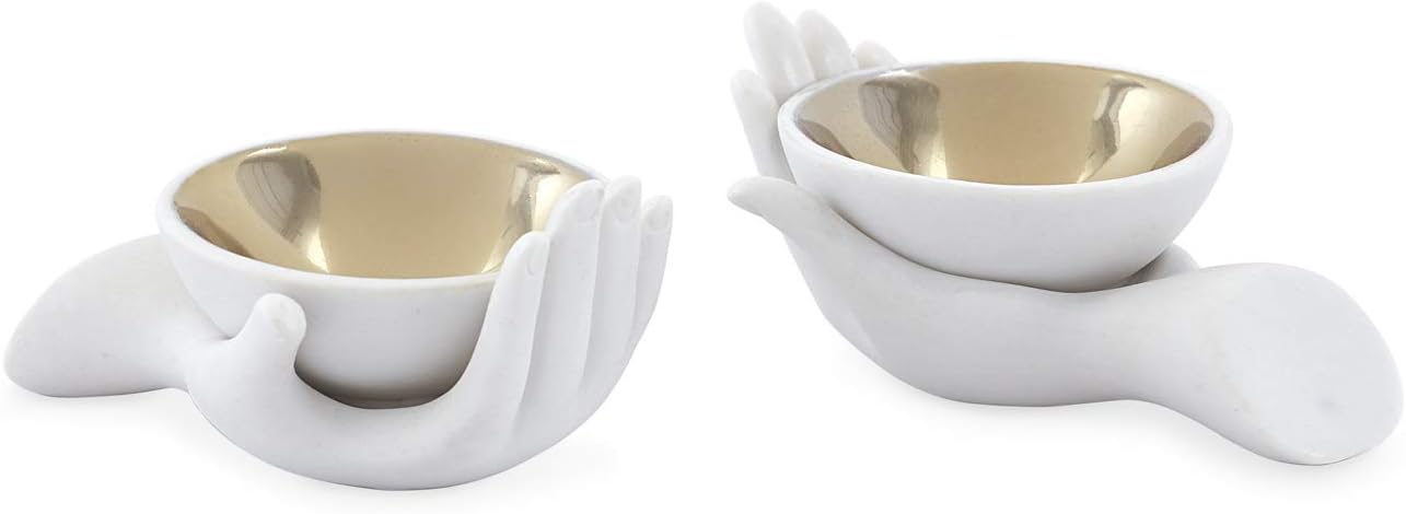 Jonathan Adler Eve Salt & Pepper Cellars, white & gold, "3.5"" w, 2.5"" d, 2.75"" h"