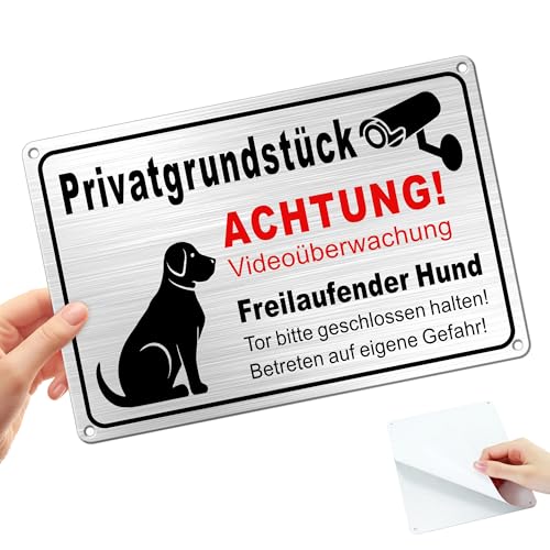TAKULA Freilaufender Hund Schild 30x20cm, Videoüberwachung Privatgrundstück
