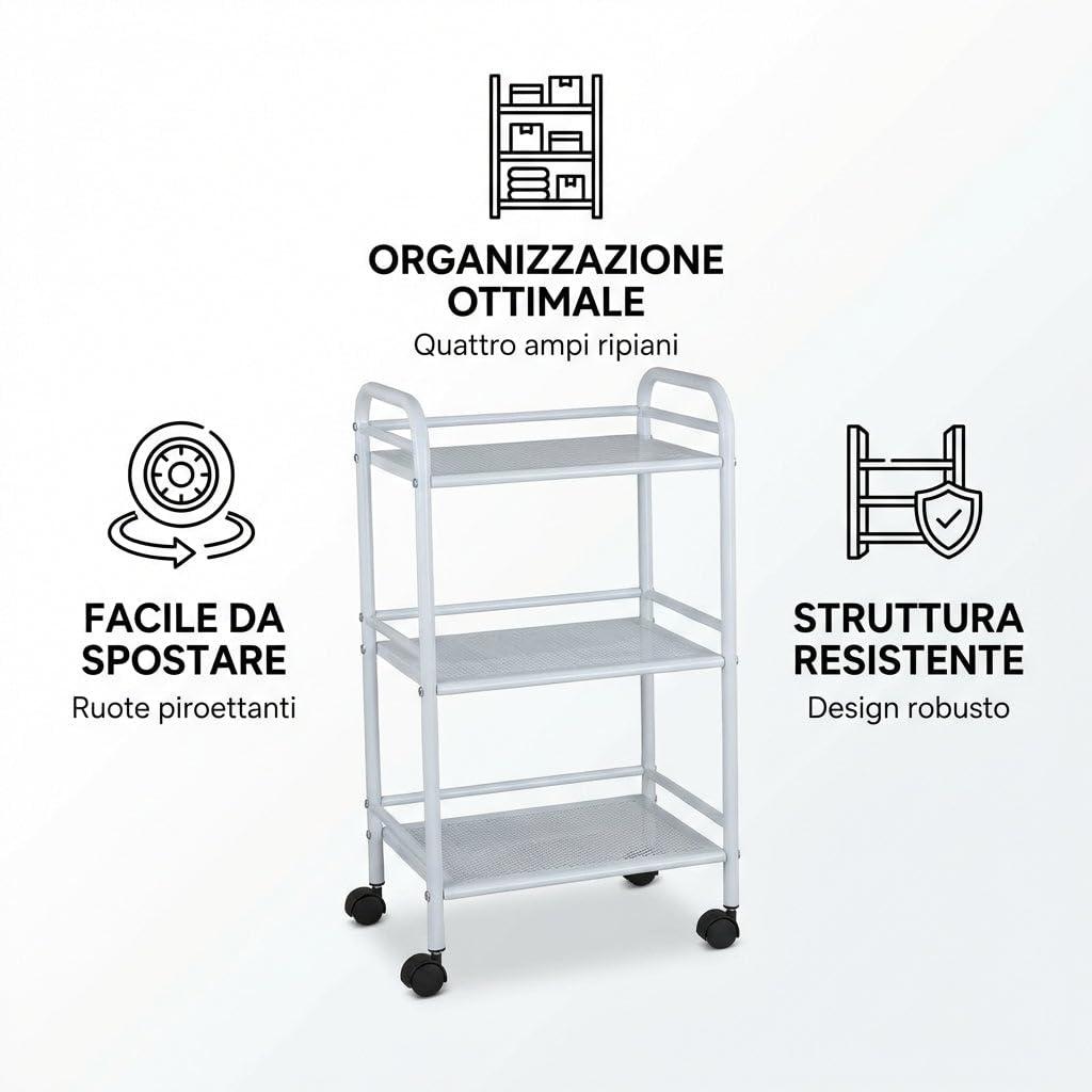 HEMAX Carrello Portavivande con 3 Ripiani e Ruote 40x32x75 cm – Nero