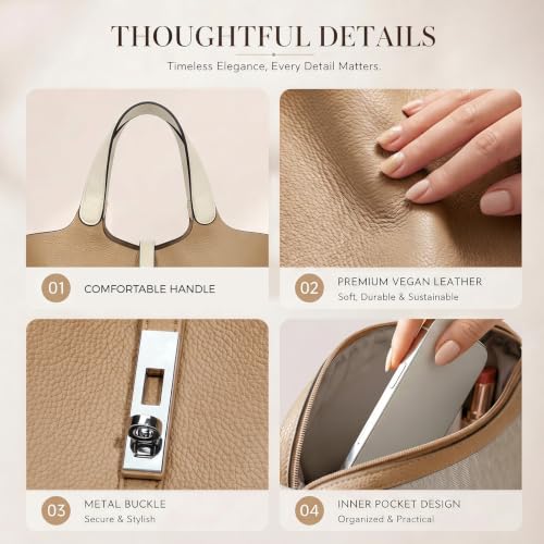 Image of Tote Bag for Women Vegan Leather Bucket Purse for Women Top Handle Handbag Shoulder Bag with Detachable Small Purse