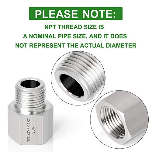 TAISHER 2PCS Forging of 304 Stainless Steel Fitting, Reducer Adapter, 1/2-Inch Male Pipe x 1/2-Inch Female Pipe
