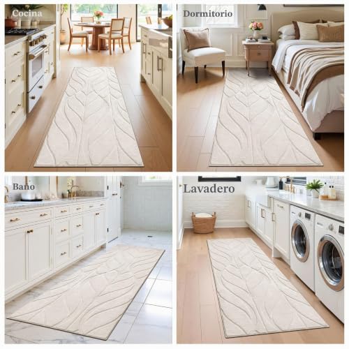 Tapete Largo para Pasillo SHACOS de Pelo Corto Suave Alfombra Elegante Beige 8