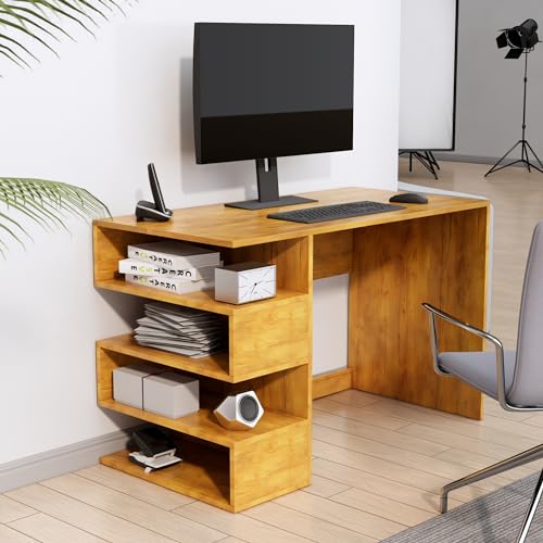 Image of Bniture Wooden Study Table for Home | Engineered Wood Study Table with Side Storage Shelf | Multi Purpose Computer Desk for Writing & Study | Laptop Table for Study Room & Office | Giant Wood