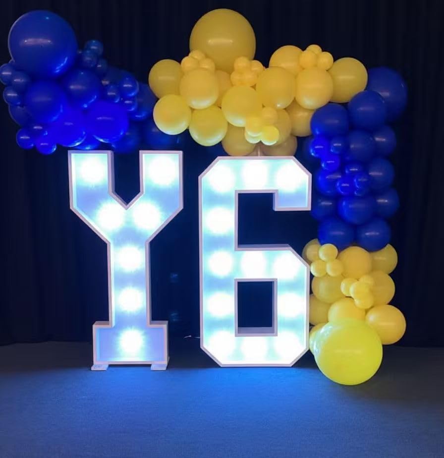 Image of 85pcs 12 inch Royal and Yellow Latex Balloons with Blue Yellow Confetti for Birthday Anniversary Engagement Graduation Baby Shower Wedding Party Decorations with Ribbon