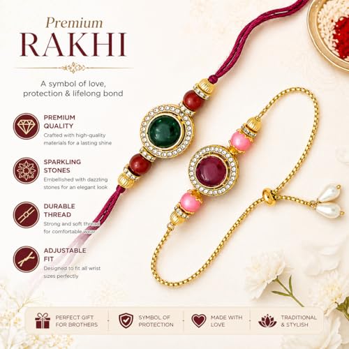 Image of Riddhika Ventures Alluring Gold Plated Bhaiya, Bhabhi Rakhi Gifts (Set of 2) Bhabhi with Roli Chawal, Greeting Card