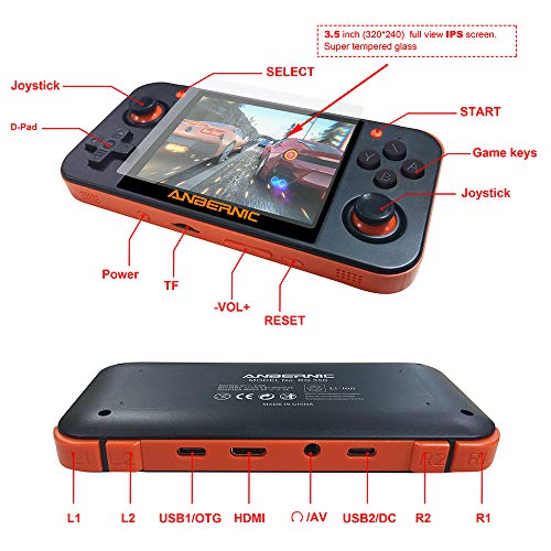 DREAMHAX RG350 Handheld Game Console with 3.5 Inch IPS Screen Preload 10000 Games Opendingux System, Video Games Gameboy with Dual 1GHz / 512M / 16G + 32G (Black )