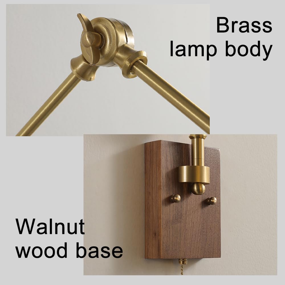 1 Confezione di Applique da Parete in Legno Vintage, Lampada da Parete con Braccio Girevole Regolabile con Paralume in Ceramica Bianca, Moderna Lampada da Parete in Ottone con Interruttore per so