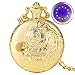 Produktbild huixuan Wanduhr LED Flash Luminous Vintage Zifferblatt Quarz Taschenuhr Kette Bronze geschnitzt Dampfzug Steampunk Motor Eisenbahn Retro Uhr Stunde Wanduhr (Farbe: Gold Zug)