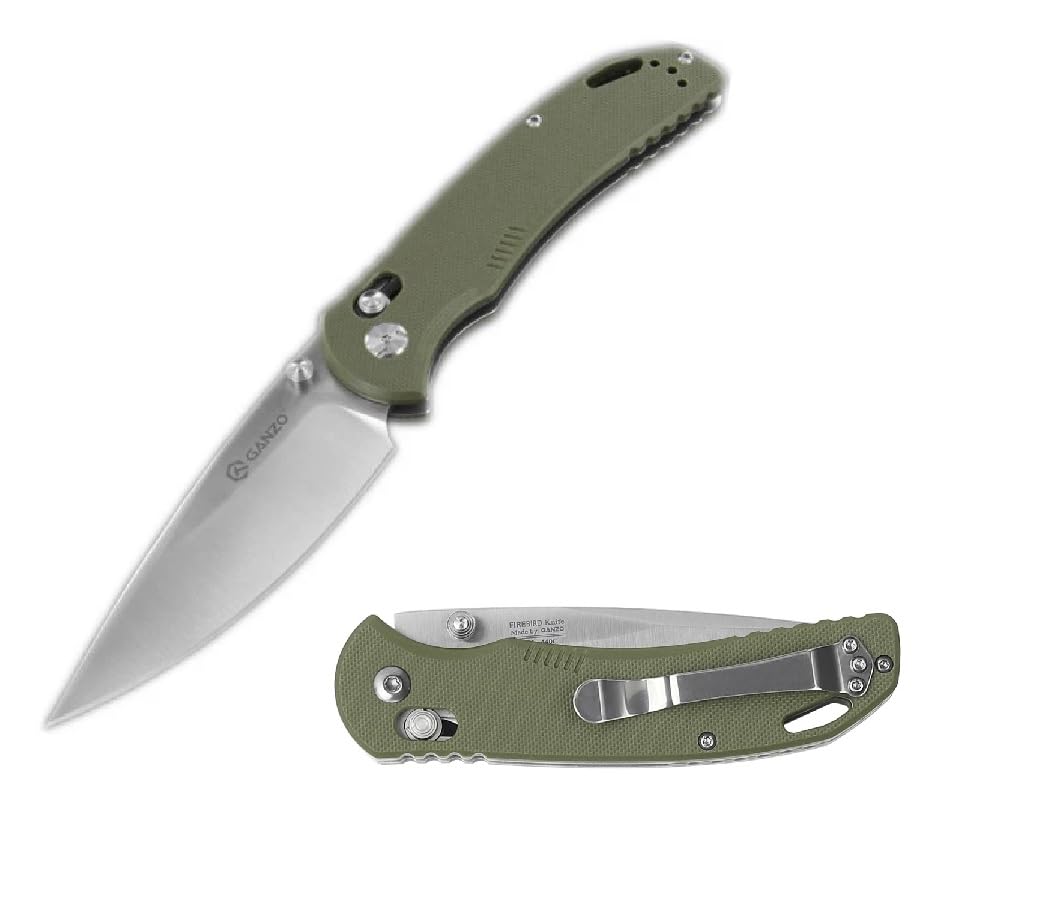 Ganzo G7531 Folding Pocket Knife High 440C Stainless Steel Blade G10 Handle with Clip Hunting Fishing Camping Outdoor EDC Knife (Green)