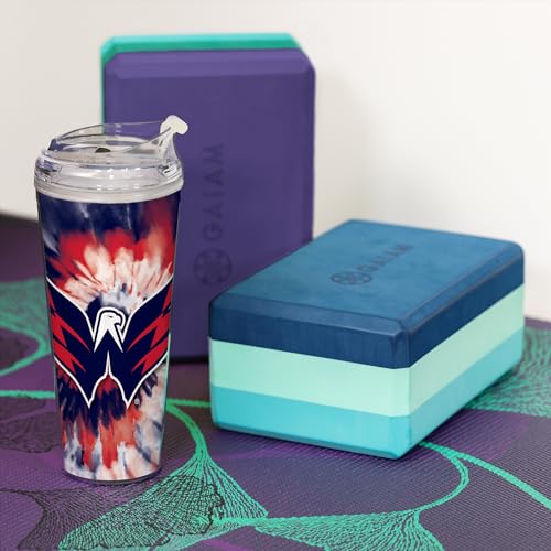 Image of Rico Industries NHL Hockey Team Color Tie Dye 24oz Metallic Acrylic Tumbler with Hinged Lid, Officially Licensed Double Wall Tumbler with Straw