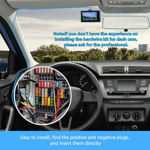 Image of Dash Cam Hardwire Kit USB C Hard Wire Kit with 12V-24V to 5V Car Dash Camera Power Cord,24 Hours Surveillance Low Voltage Protection 4 Fuse Tap Cable 13FT