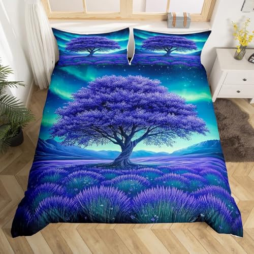 jejeloiu Tree of Life Duvet Cover Toddler Size Kids Natural Scenery Comforter Cover Set for Boys Girls Teens Nature Bedding Set Breathable Polar Light Bedspread Cover Room Decor Quilt Cover
