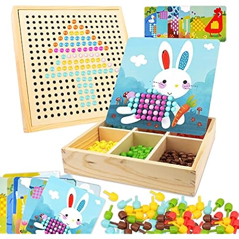 Gohytal Mosaik Steckspiel, Farbe Steckspiel Mosaik Pegboard Gabelungen mit 240 Steckperlen und 10 Karten, Steckspiel für Jungen Mädchen ab 2 3 4 Jahre, Bauernhöfe Cover