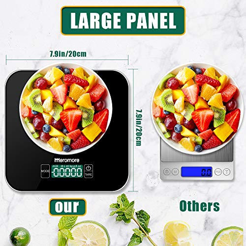 Meromore 33Lb Food Scale, Digital Food Scale Kitchen Scale,1G/0.1 Oz Precise Graduation, 8 Units, Tare Function, Touch Button, Backlit Lcd, Waterproof Tempered Glass Surface (Black) #TOP6