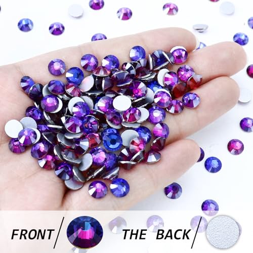 Image of 1440PCS SS6 Crystal Glass Flatback Rhinestones, Round Flat Back Crystal Gems for Nail Art and Craft Clothes, Glue Fix Diamond Stones Purple Velvet (1.9-2.0mm)