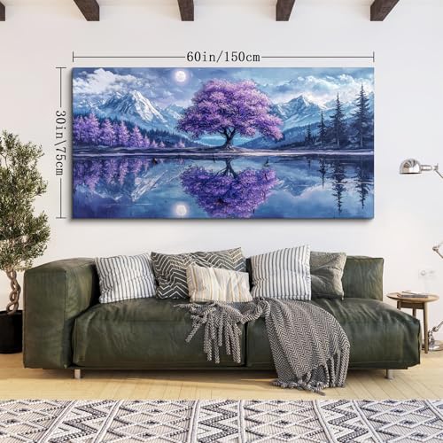 SERIMINO Tree of Life Large Wall Art for Living Room, Fantasy Landscape Canvas Prints, Snow Mountain Lake Pictures, Purple Tree Paintings Home Decor for Bedroom, Office Decor 30"X60"