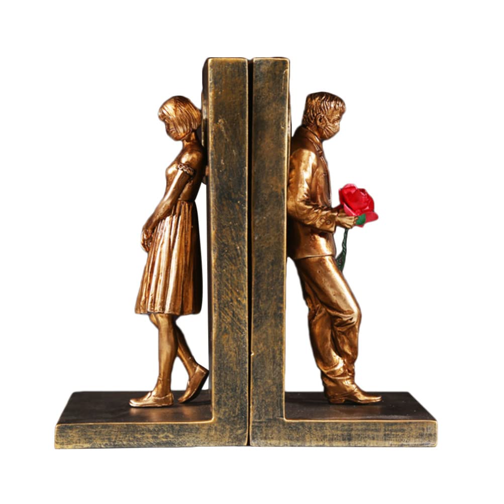 Serre-livres statues en résine dorée pour décoration de bureau élégante