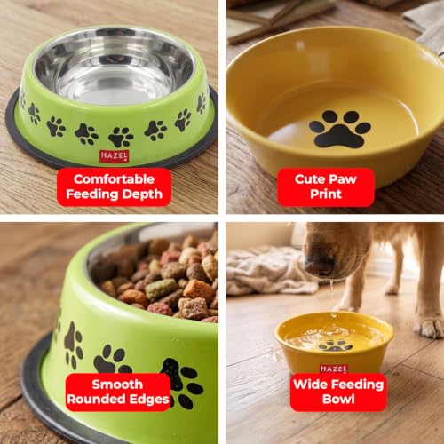 Image of HAZEL Pet Food & Water Bowl Set | Metal Feeding Bowls for Dogs & Cats | Paw Print
