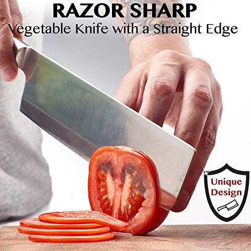 Vegetable Knife - Japanese Chef Knife - Usuba - Sharp Knife - Kitchen Knife - Stainless Steel High Carbon Pro Chef Knife - 7Inch Dicing Mincing Veg Knife - Best Gift in Stylish Gift Box