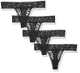 Amazon Essentials Women's 4-Pack Lace Stretch Thong Panty, Black, XL