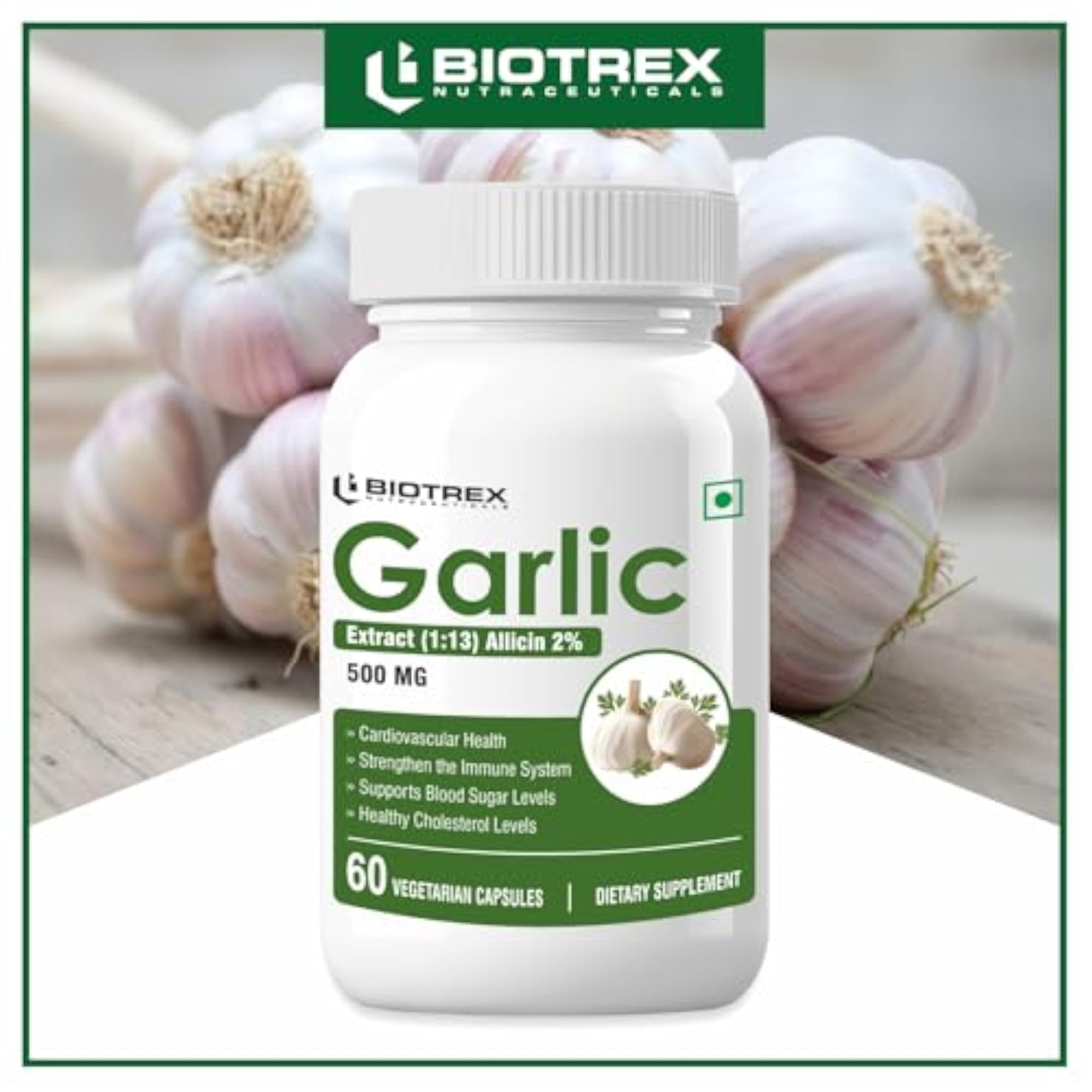 Biotrex Nutraceuticals Garlic 500Mg Dietary Supplement - 60 Capsules