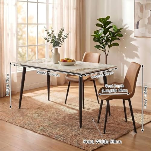 Image of Eclipse Four Seater Faux Marble Dining Set | 15mm Sintered Stone Dining Table | Upholstered Metal Chairs | Galaxy Cream (DIY Assembly)