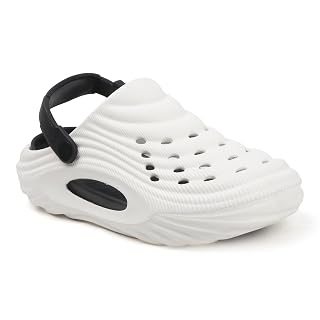 Men’s Lightweight EVA Clogs with Adjustable Back Strap | Breathable Anti-Skid Slip-On Sandals | Comfortable Casual Garden Beach Clogs for Indoor Outdoor (White, UK Footwear Size System, Adult, Men, Numeric, Medium, 6)