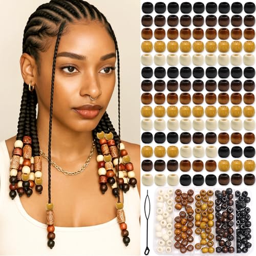 NAISKA Wooden Hair Beads for Braids Multi Color Dreadlock Jewelry Beads Round Natural Wood African Braid Bead for Hair Loc Dreadlock Accessories for Men Women DIY
