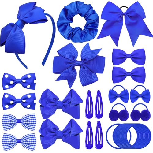 Yueshop 50Pcs Royal Blue Girls School Hair Accessories Kit Bow Hair Cips Ponytail Holder Elastics Headband Hair Ties Baby Hair Barrettes Girls Hair Accessories for Girl Christmas Birthday Gift