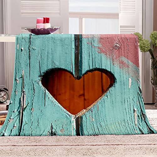 Manta Polar Infantil Cama 105 Manta De Franela Para Sofa Cama Con Tablero De Madera Verde En Forma De Corazón Impresión Patrón 150X150Cm Colchas Invierno Modernas Para Niños, Microfibra Suave Calie
