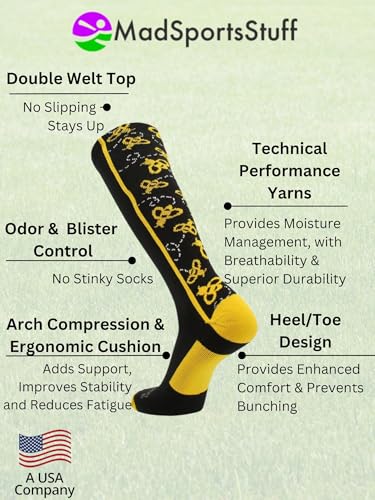 MadSportsStuff Softball Socks with Bumble Bees Over the Calf for Girls and Women Black and Gold3
