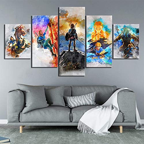 Tableau triptyque mural 5 panneaux pour habiller facilement un grand fond de chevet