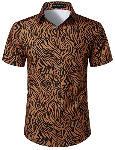 Lucmatton Men's Hipster Short Sleeve Button Down Zebra Animal Print Shirts For Club Rock Party Brown Zebra Xx-Large #TOP4
