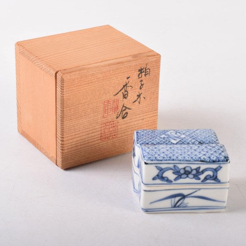 茶道具　京焼　高野昭阿弥造　染付　柚子木香合　共箱　V　8119 京焼 👣 高野昭阿弥造 染付 柚子木香合 共箱 【A27】 V 8119