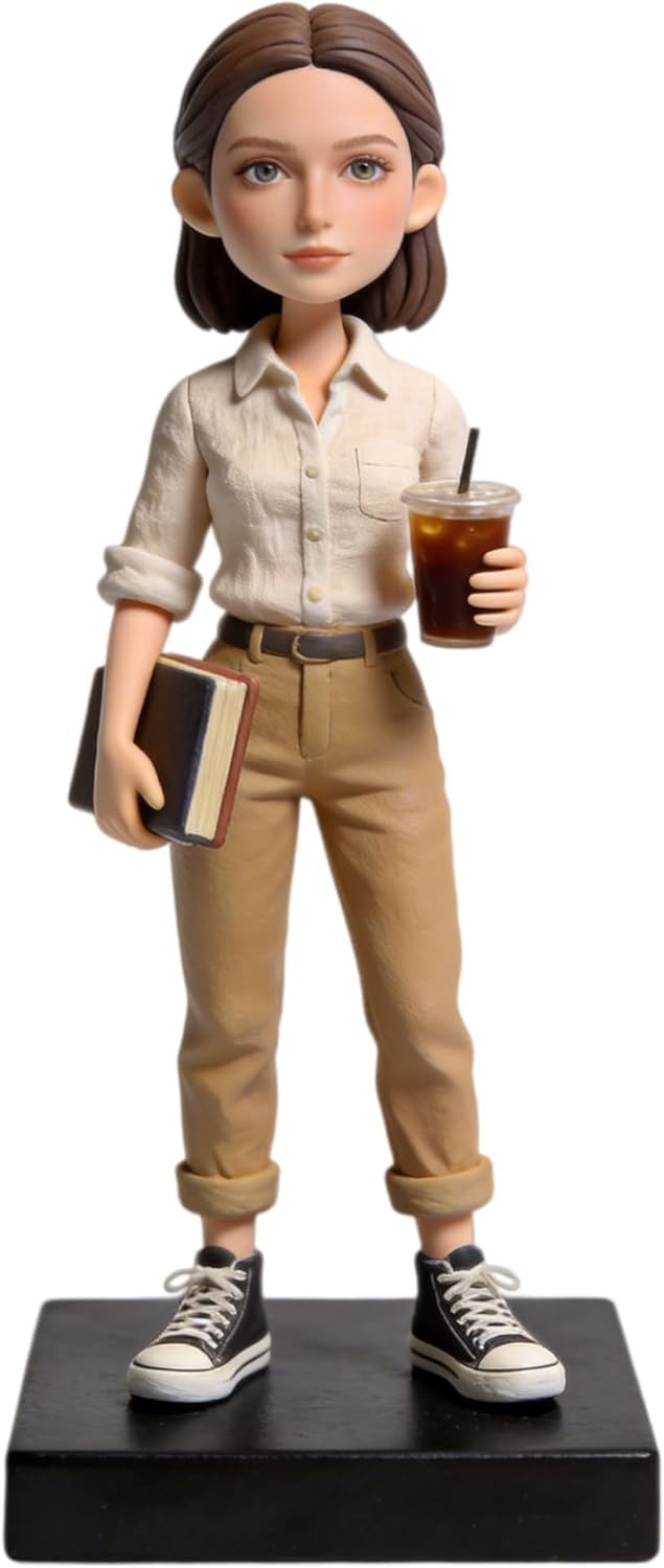 Figura 3D personalizada de la foto, arcilla polimérica hecha a mano de cuerpo completo con accesorio de café y libro, estatua para cumpleaños, jubilación, decoración de escritorio, regalo de