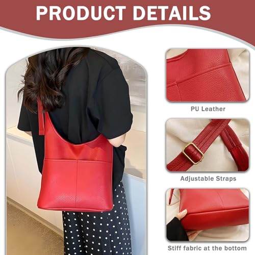 Image of Faux Leather Hobo Bag for Women Large PU Leather Slouchy Bag with Small Purse Soft Crossbody Bags Tote Shoulder Bag