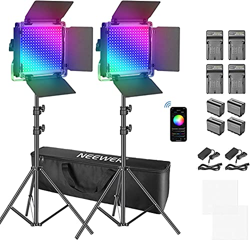 Neewer RGB Led Video Light with APP Control, 360°Full Color, 50W 660 PRO Video Lighting Kit CRI 97+ with Stands, Batteries and Chargers for Gaming, Streaming, Zoom, Webex, Web Conference, Photography
