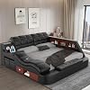 Multifunctional Queen Size Bed Frame, Modern Luxury Smart Bed with Massage Recliner/Music Speaker/USB Port/Storage Drawers, Adjustable Leather Upholstered Headboard, Black