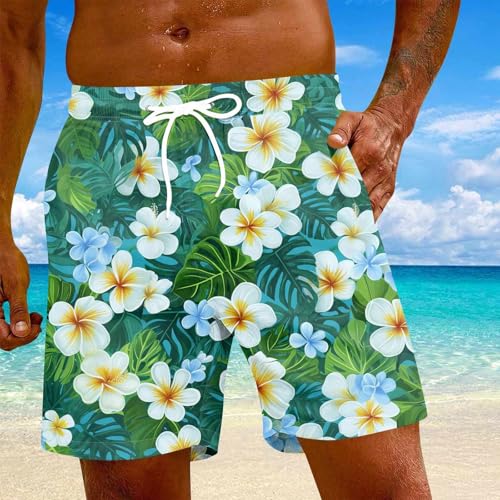 Mens Hawaiian Beach Shorts Casual Summer Elastic Waist Drawstring Shorts with Pockets Quick Dry Swimwear No Liner2