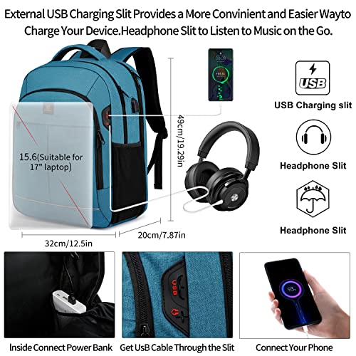 Backpack,Bookbag for Men and Women, 17.3 inch TSA Water Resistant Business Travel Laptop Backpack,Durable College School Backpack Bookbag for Teens, Lake blue - image 4