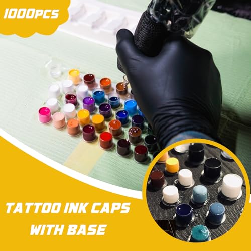 Image of 1000Pcs Large Tattoo Ink Caps with Base #17mm | Disposable Tattoo Ink Cups Plastic Tattoo Cups for Pigment for Organized Workflow Tattoo Supplies for Artists & Studios