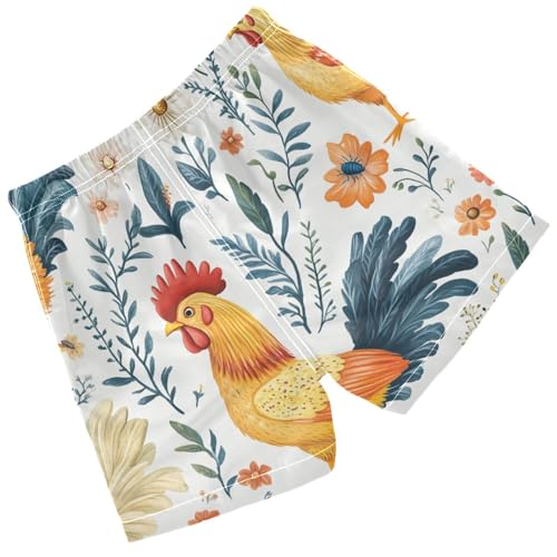 Pigsaly Boys' Swim Board Shorts Spring Yellow Chick Flower Colorful Roosters Boy's Swim Trunks Kids Swimwear XS2